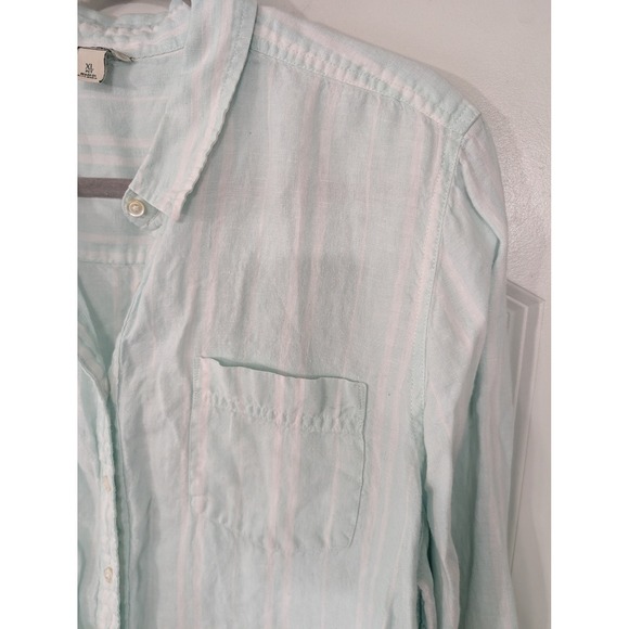 L.L. Bean Women's XL Petite Linen Striped green Long Sleeve Button Down Shirt - Picture 2 of 6